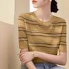Summer Women's Knitted T-shirt Round Neck Loose Hollow Top Women's Ice Silk Knitted Base Shirt