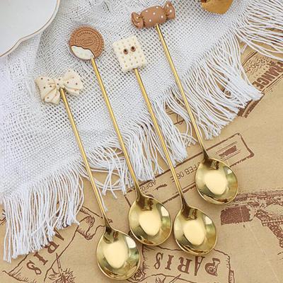 Modellazione di cartoni animati di moda Mescolare colore brillante Forma di biscotto Paletta per gelato Cucchiaio da dessert Accessori da cucina Cucchiaio per mescolare