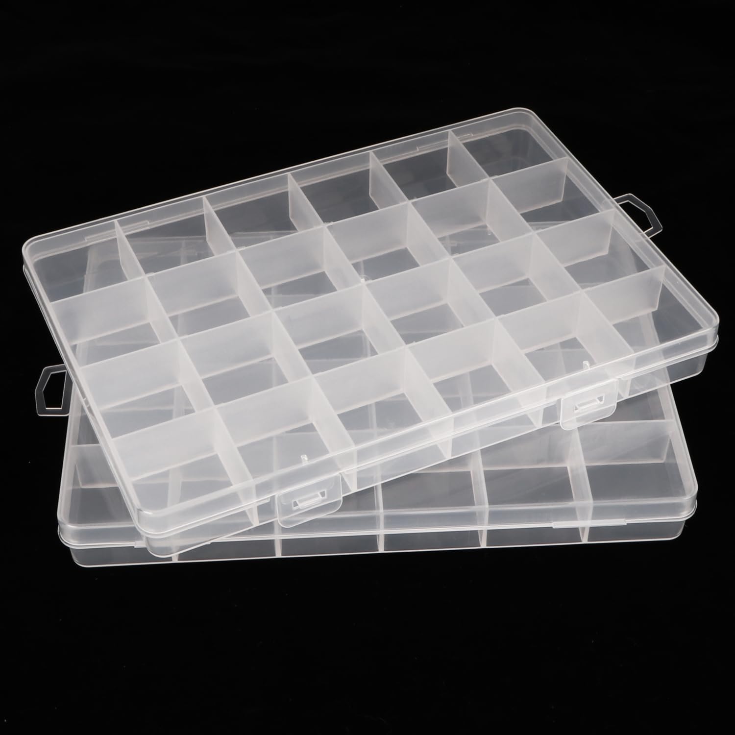 2 Pack 24 Grids Clear Plastic Organizer Box Fixed Compartment Storage Container for Craft, Beads, Jewelry, Small Parts чистый