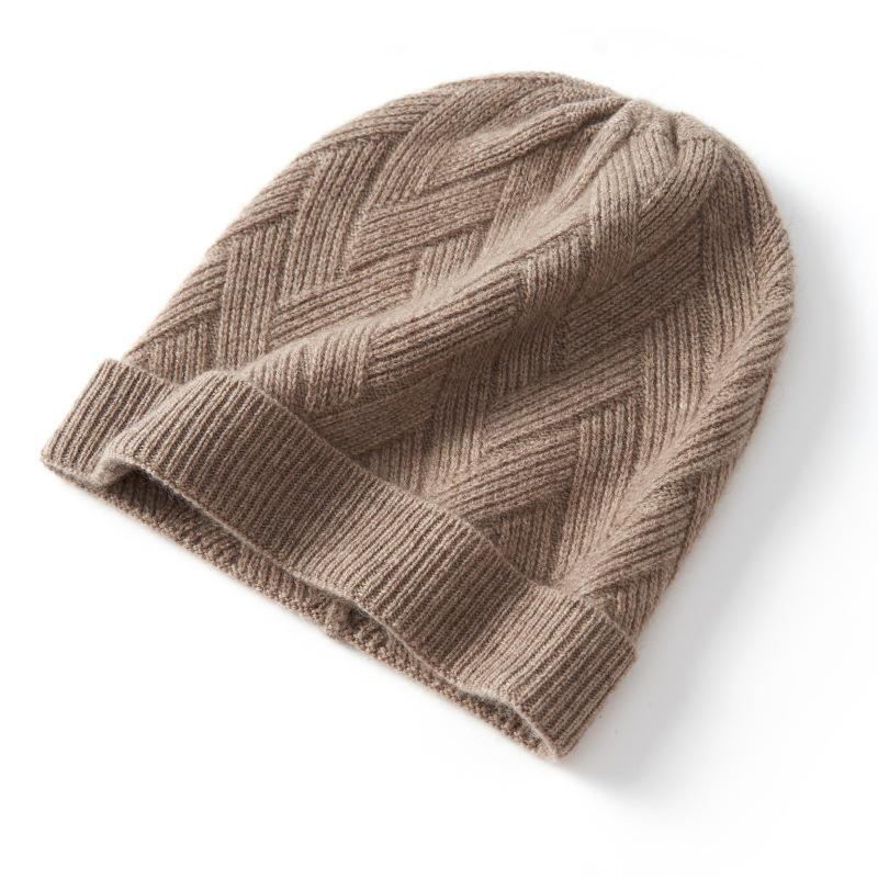 Cashmere Autumn and Winter New Style Women's High End Solid Color Knitted Warm and Fashionable Cross Striped Casual Baotou Hat