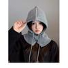 Korean balaclava hat for women, winter warm hat with integrated neck warmer, couple's style, ear protection, knitted wool hat