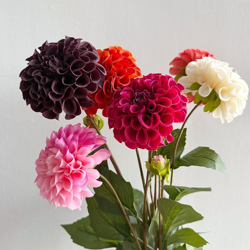 Artificial Moisturizing 2Head Dahlia Real Touch Flowers Bridal Bouquet Wedding Decoration Party Floral Home Decor Dahlia