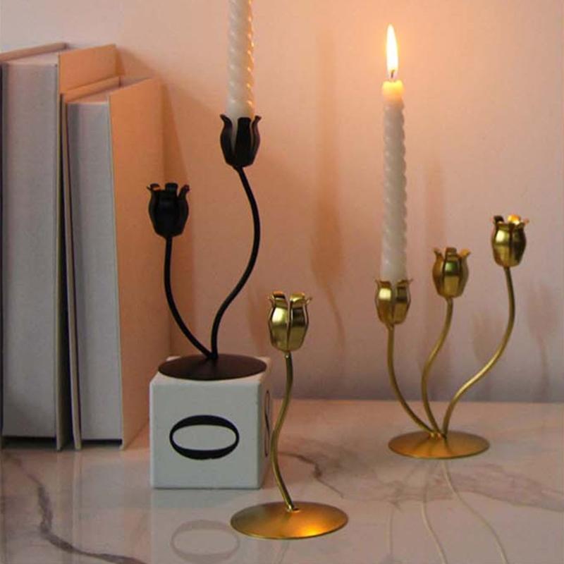 Nordic Flower Shape Tapered Candle Holder Metal Candlestick Candelabra Centerpieces Decoration for Elegant in Any Room