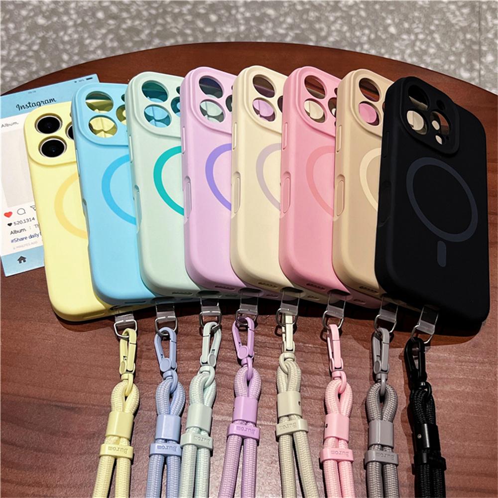For iPhone 16 Pro Max Case Compatible with MagSafe Precise Cutouts Liquid Silicone+PC Phone Cover with Wrist Strap