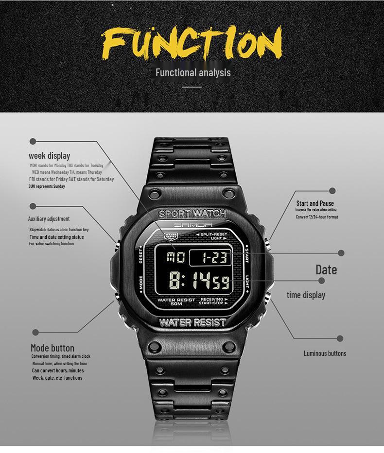 Sanda Classic Waterproof Digital Sport Watch for Men and Women