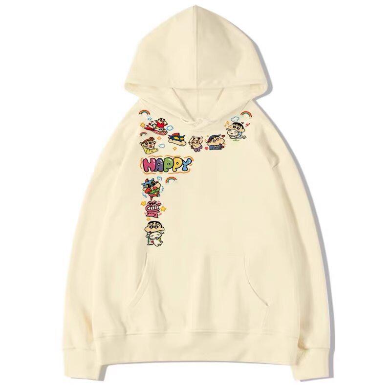 Fleece-Lined Shin-chan Cartoon Hoodie - Casual Couple Outfit for Autumn and Winter