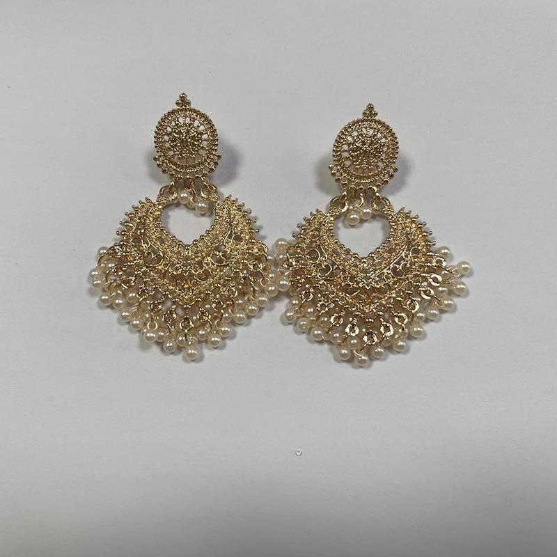 Bohemian Ethnic Heart Stud Earrings: Long Bell Vintage Style for Women
