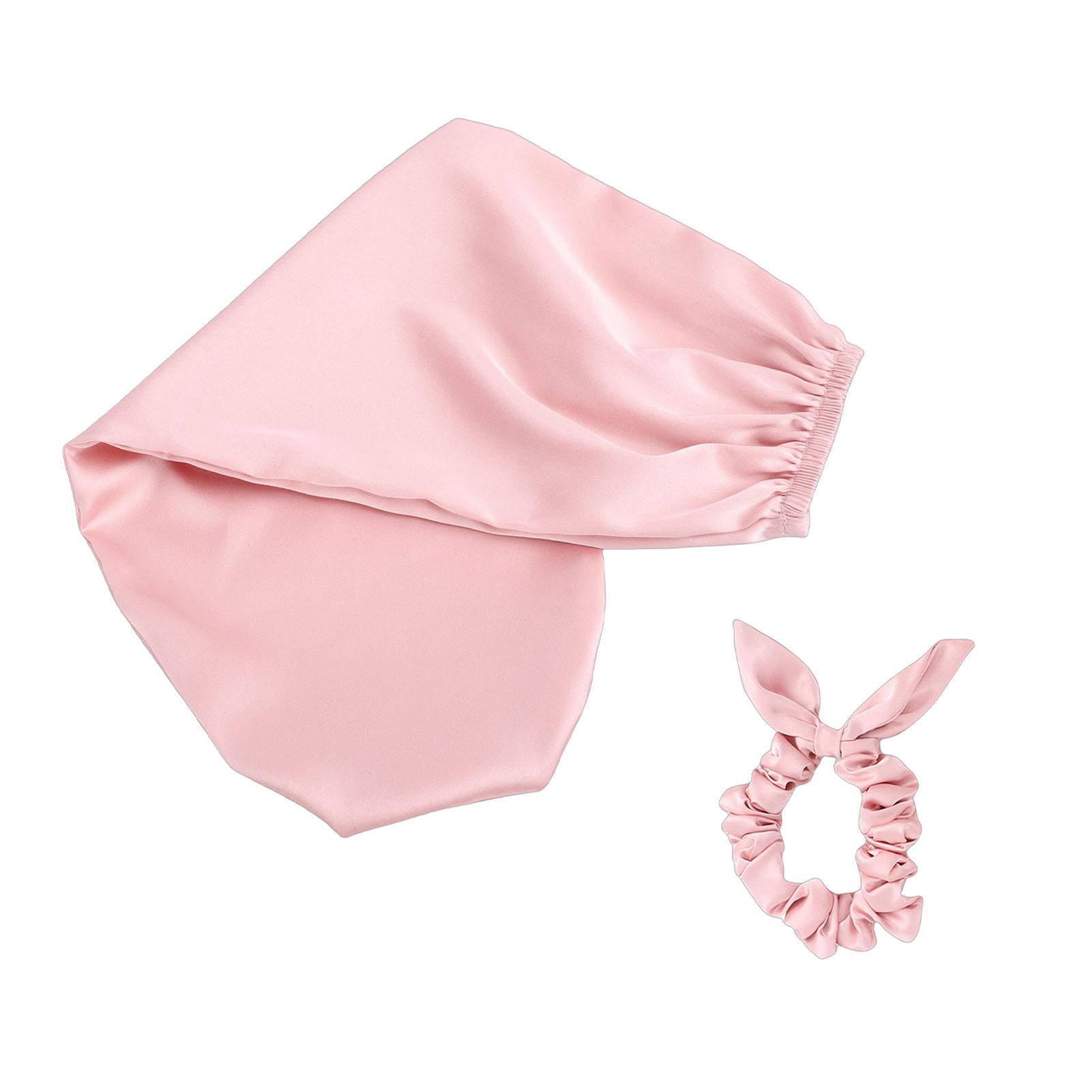 

Bonnet for Sleeping Daily Usage 2 in 1 Hair Ties and Curly Hair Bonnet with Elastic Scrunchie Pink