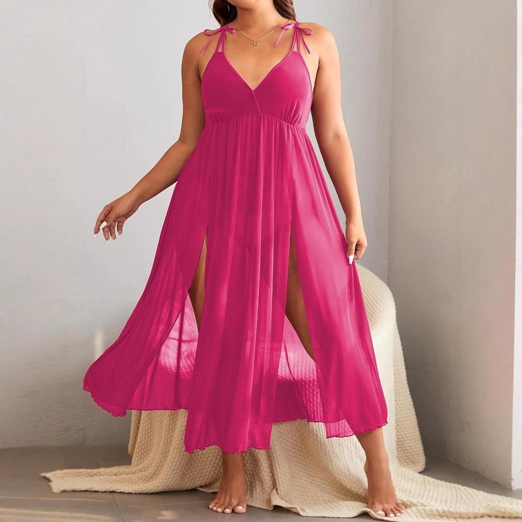European & American Women's Sexy Lace Robe: Elegant Solid Color Spaghetti Strap Nightgown