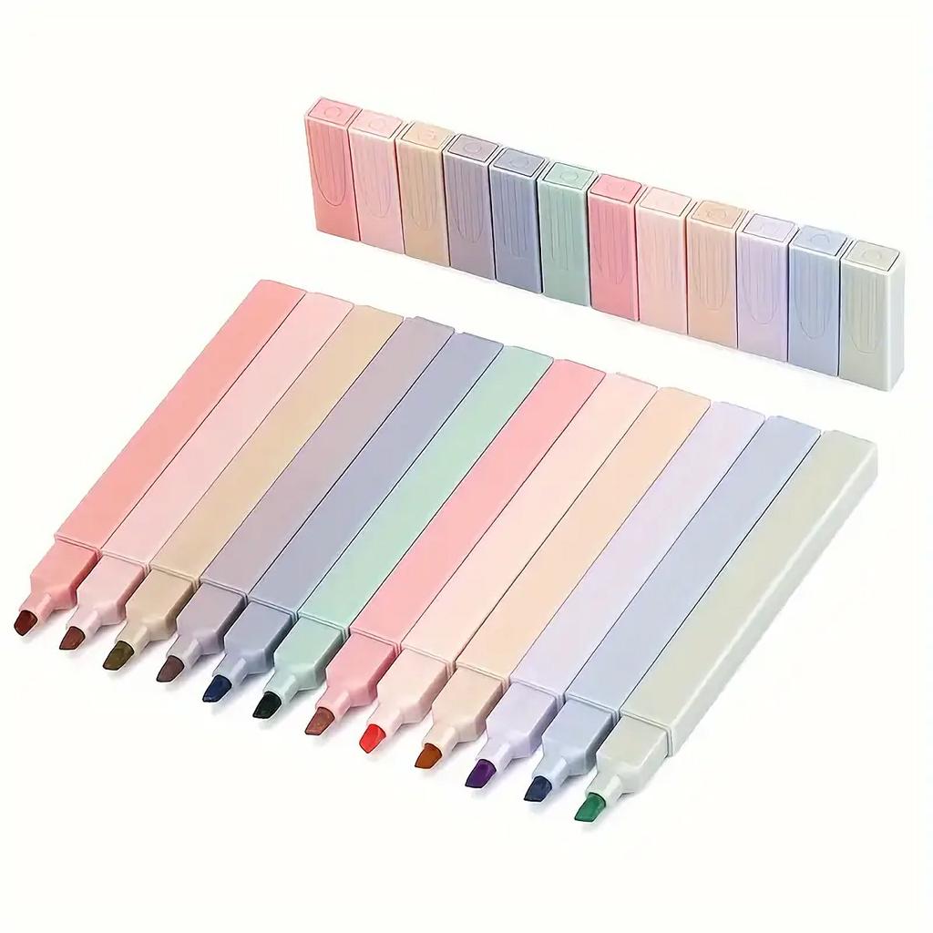 12pcs Assorted Colorful Highlighters Set Cute Random Colors Soft Tip Stationery Markers for Students Aesthetic Office Supplies