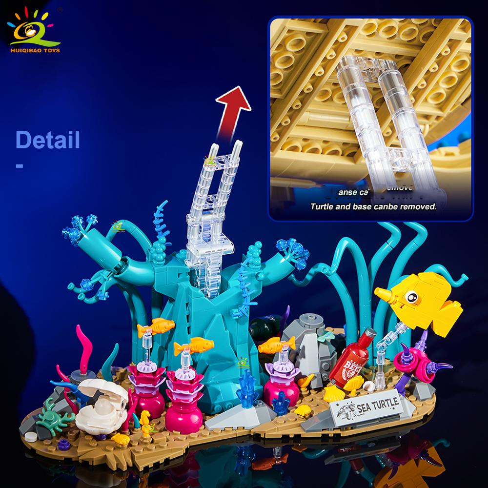 Non-Toxic 1271Pcs Moc Sea Turtle Fish Model Building Block Animal Series Brick Construction Toy For Children Desk Home Decoration