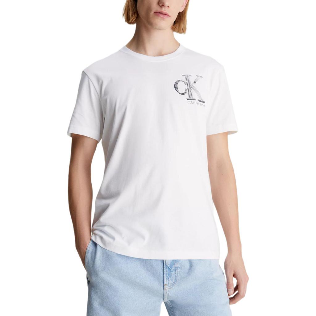 Calvin Klein Letter Logo Print Round Neck Short Sleeve T-Shirt Men Tops White J30J325498-YAF