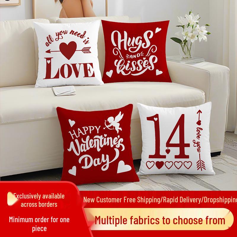 Valentine's Day Red Heart Digital Print Pillowcase Home Decor