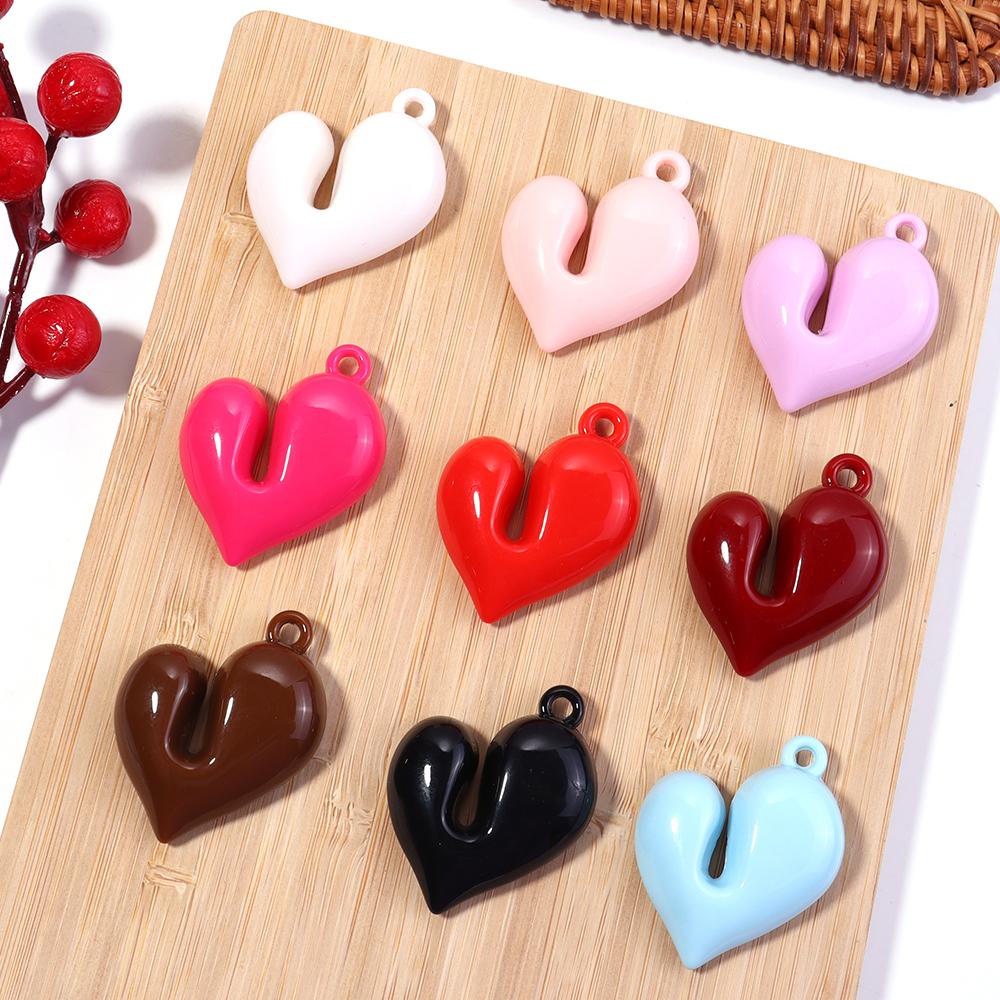 4Pcs Irregular Heart Shape Acrylic Beads Charms Colorful Pendant Loose Beads For DIY Bracelet Necklace KeyChain Jewelry Findings
