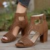 Large size fish mouth high heel sandals summer new buckle hollow bag heel women's shoes