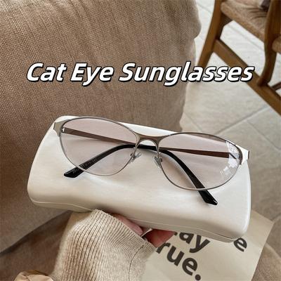 Retro Cat Eyes Metal Frame Sunglasses Street Photography Trendy UV Resistant Glasses Outdoor Travel Sun Protection UV400