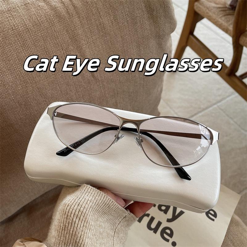Retro Cat Eyes Metal Frame Sunglasses Street Photography Trendy UV Resistant Glasses Outdoor Travel Sun Protection UV400