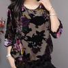 Autumn Women's Printed Velvet Blouse Loose Soft Pullover Long-sleeve Plus Size Velvet Blouse