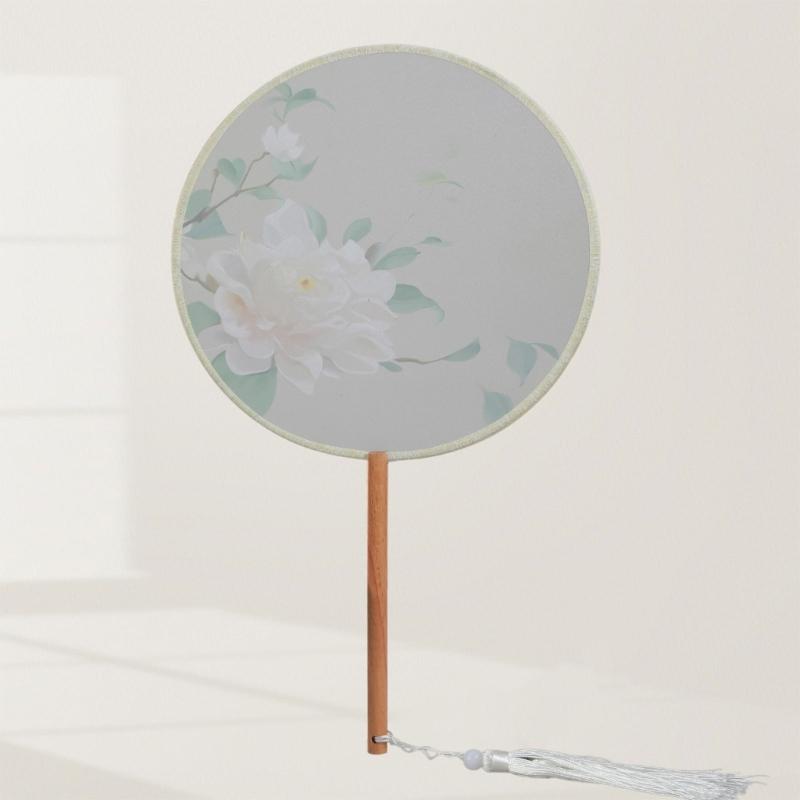 Chinese Fan with Pendant Handhelds Inks Painting Fan Tassels Round Silk Fan