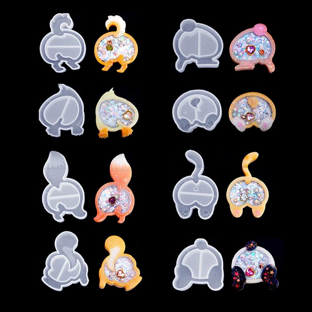 DIYBravo Silicone Set of Butt Epoxy UV DIY Cutting Mold Molds, Quicksand, 8, Shaker, Shape, Animal, Cat, Dog, Panda, Squirrel, Bear, Rabbit, Duck,