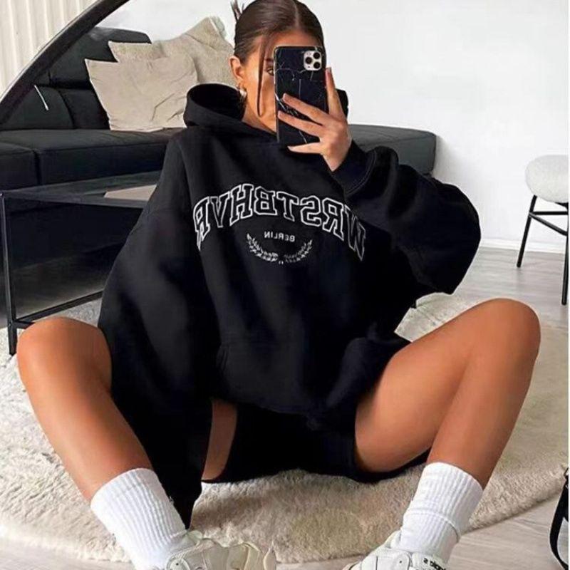 

Худи в западном стиле, новая модная повседневная свободная толстовка с капюшоном и принтом, женская толстовка с принтом Black (thin/thin) 3XL