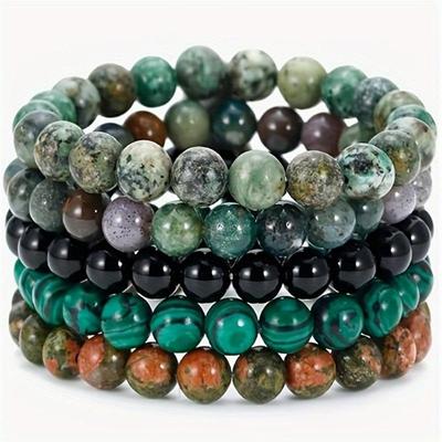5pcs Natural Stone Bead Bracelet, Agate Bead Bracelet, Suitable for Daily Wear Men Women