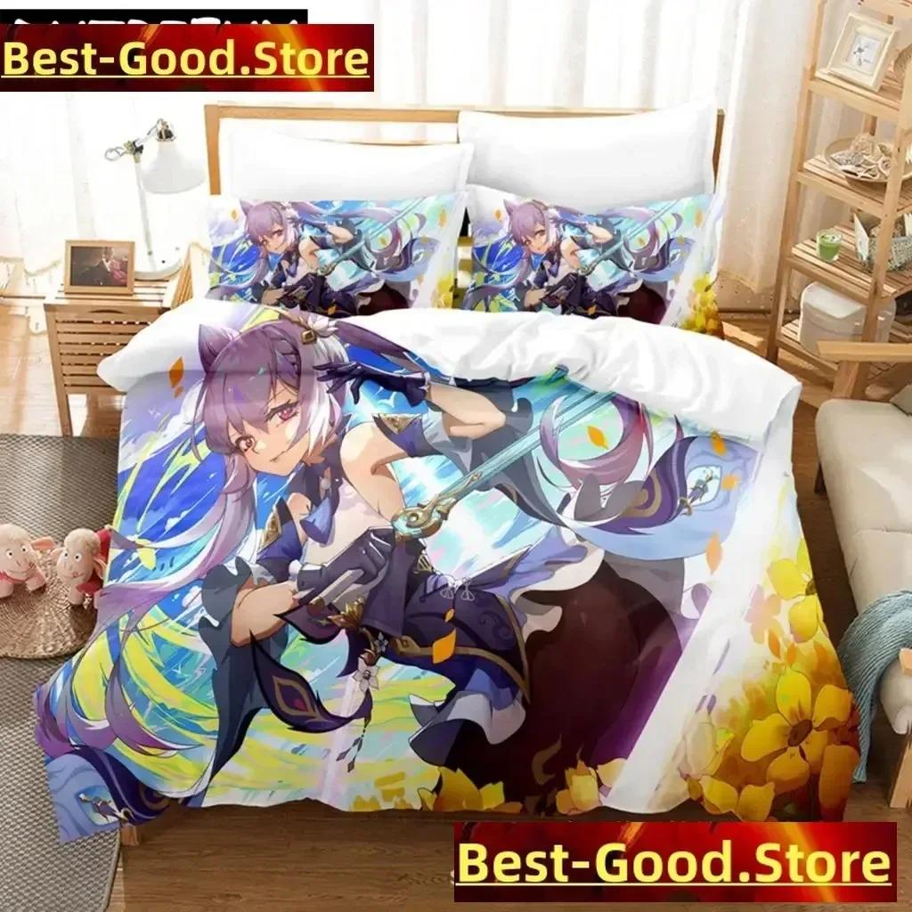 Anime Genshin Impact Keqing Girl Bedding Set Printed With Pillowcase Bed Duvet Cover Soft Single Double Queen Super King Size