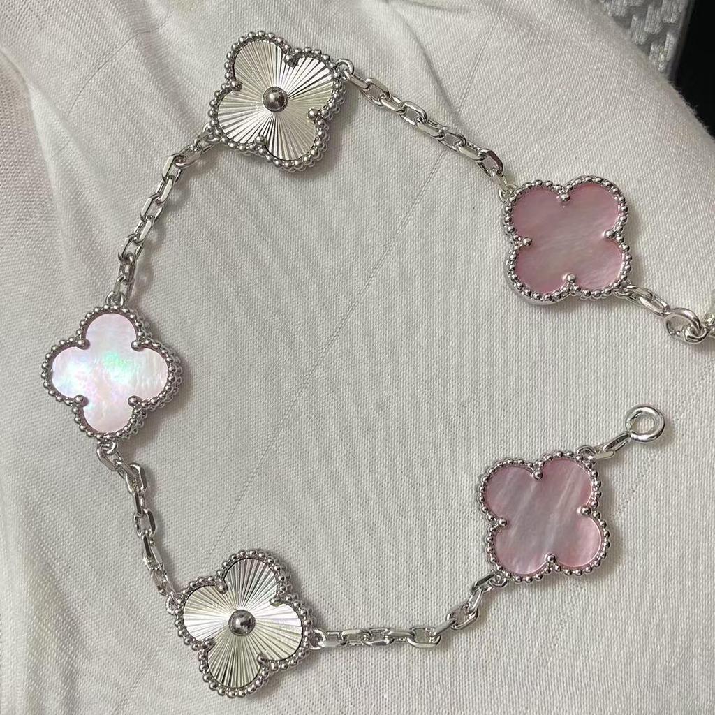 Nuova Versione Bracciale Quadrifoglio Cinque Fiori Agata Rossa Naturale Madreperla Bianca Bracciale da Donna Bracciale Laser