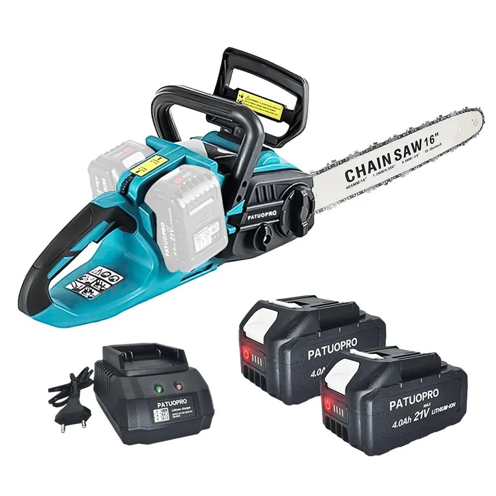 

16-дюймовая бесщеточная электрическая цепная пила, аккумуляторная ручная пила для обрезки, деревообрабатывающий садовый режущий инструмент для аккумулятора Makita 18 В EU