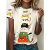 2026 Summer Round Neck Women's T-shirt Fashion 3D Kitten and Puppy Animal Print Short Sleeve T-shirt Cartoon Casual Top