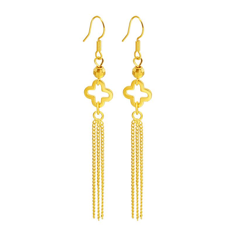 High-Grade Luxury Earwire Four-Leaf Clover Earrings Female Tassel Ear Hooks Long Wedding Jewellery