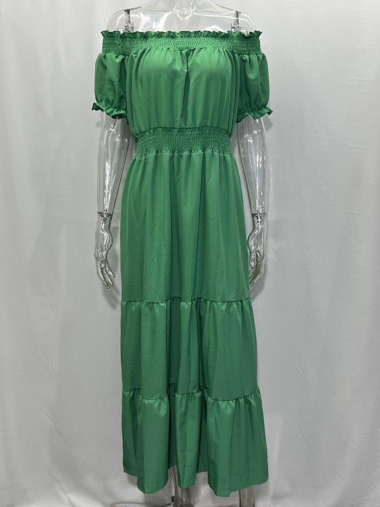 Women's One-Shoulder Short-Sleeve Long Spring Dress