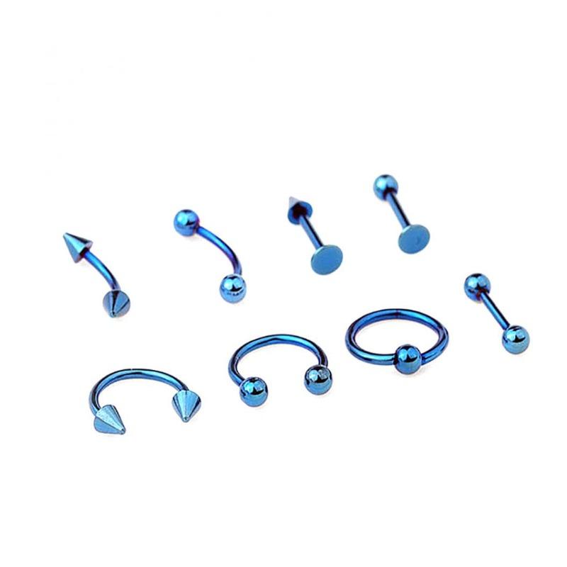 8Pcs Mixed Style Lip Tongue Eyebrow Nose Ring Barbell Body Piercing Jewelry