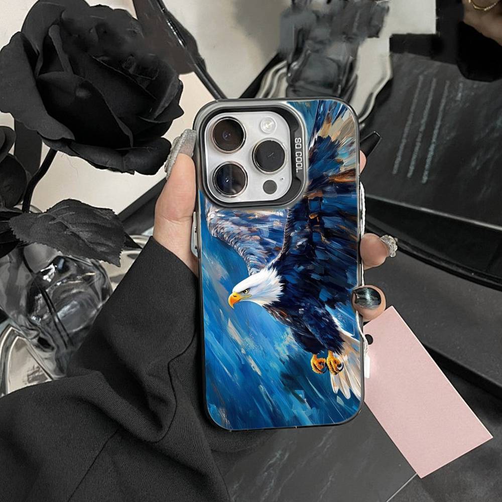 Cool Eagle Phone Case For iPhone17, 16,15,14,13,12 Pro Max Black Candy Matte Shockproof Cover