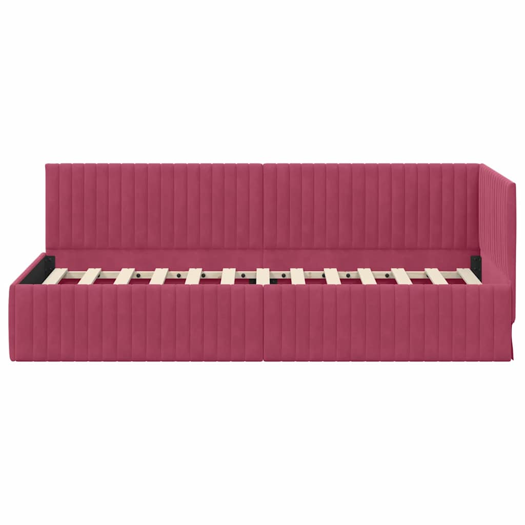 L Shaped Bed Frame with Headboard Burgundy 80 Cm X 200 Cm Velvet