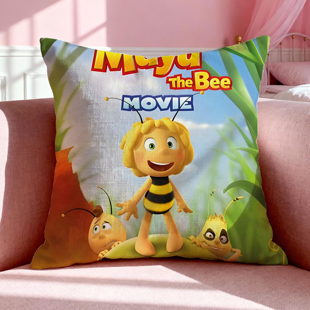 Cartoon M-Maya The Bee Cushion Cover Breathable Linen Pillowcase Summer Odorless Eco-Friendly Invisible Zipper Washable