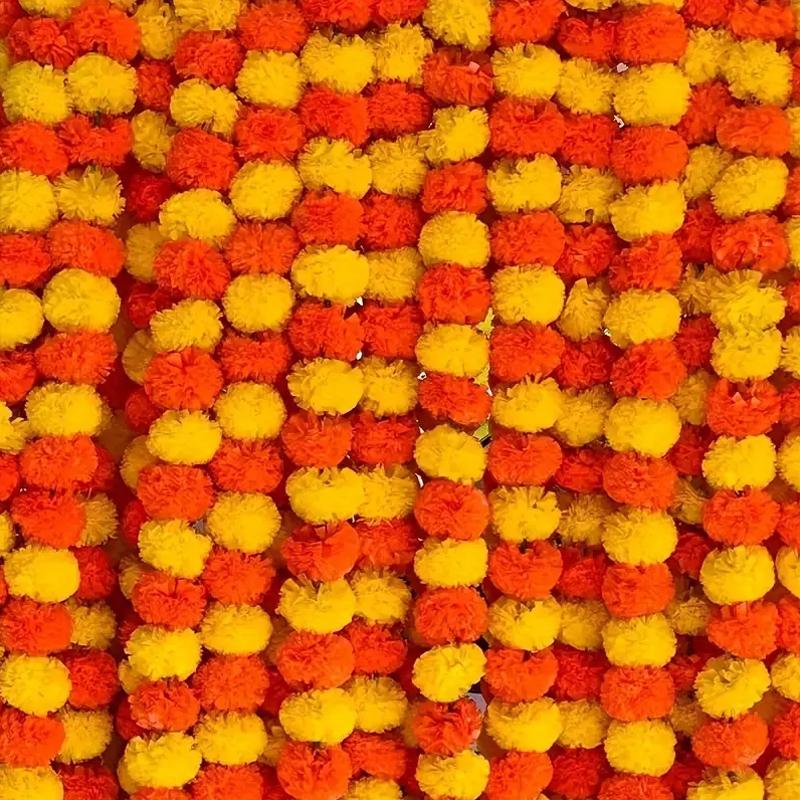 1PC Indian Weddings Halloween Yard Mexican Artificial Marigold Garland With Ball Tassels