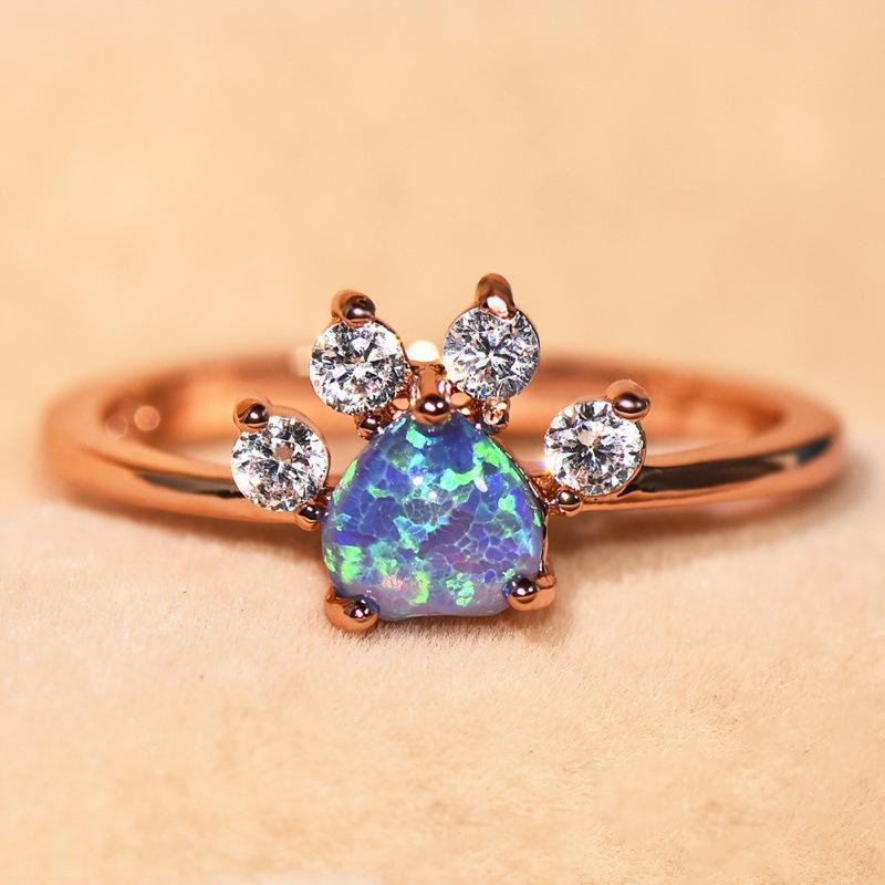 Creative Jewelry Rose Gold Opal Footprint Ring Personalized Design Versatile Trinket
