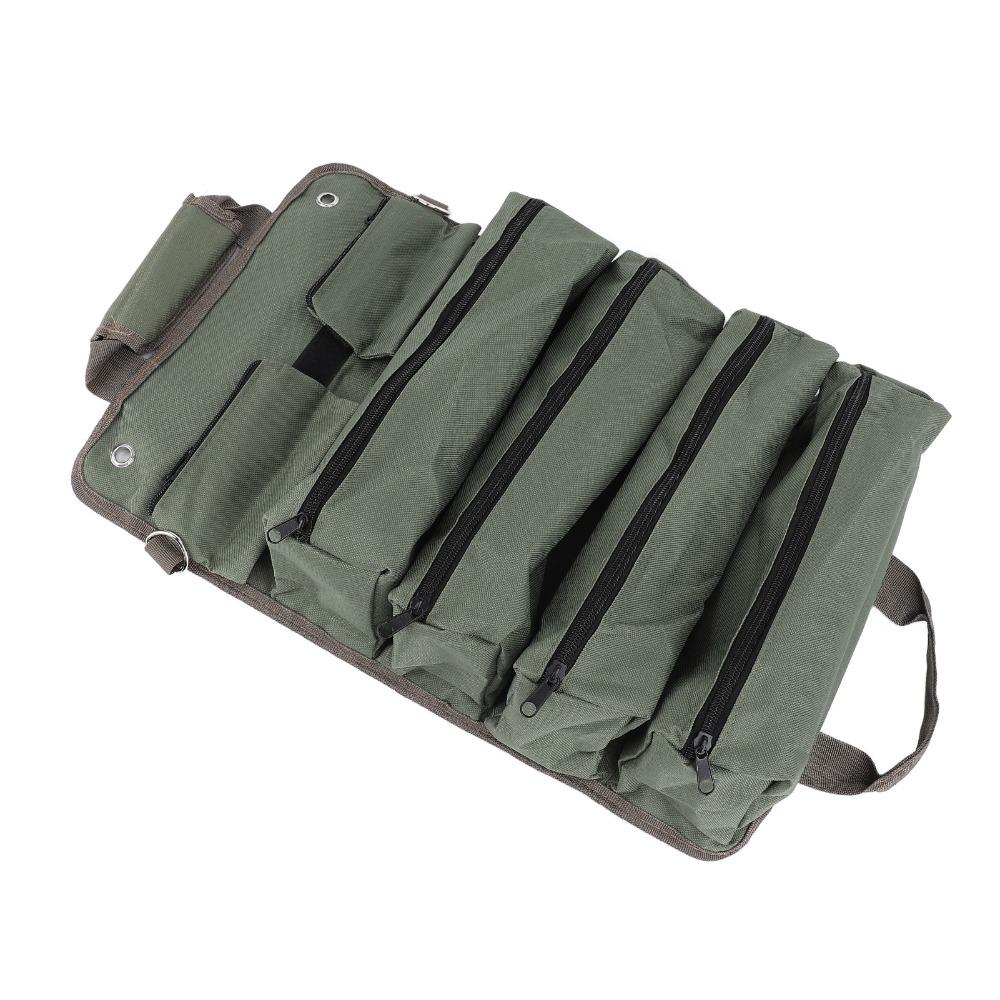 Oxford Fabric Roll Up Tool Bag Dark Green Shoulder Strap Tool Roll Screwdriver Wrench Storage