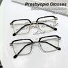 Retro Gold Edged Anti Blue Reading Glasses Vintage Square Frame Hyperopia Eyewear Business Style Half Frame Transparent Eyewear