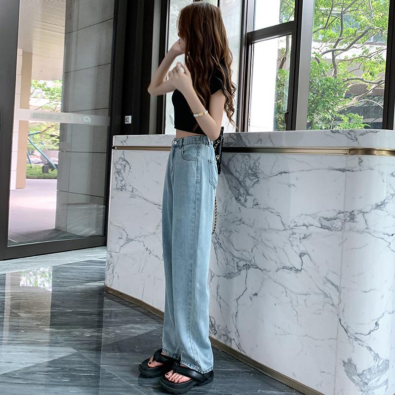 

Маленькие теннисные джинсы для женщин летом Тонкие, с высокой талией, облегающие и универсальные, свободные, прямые, широкие джинсы L