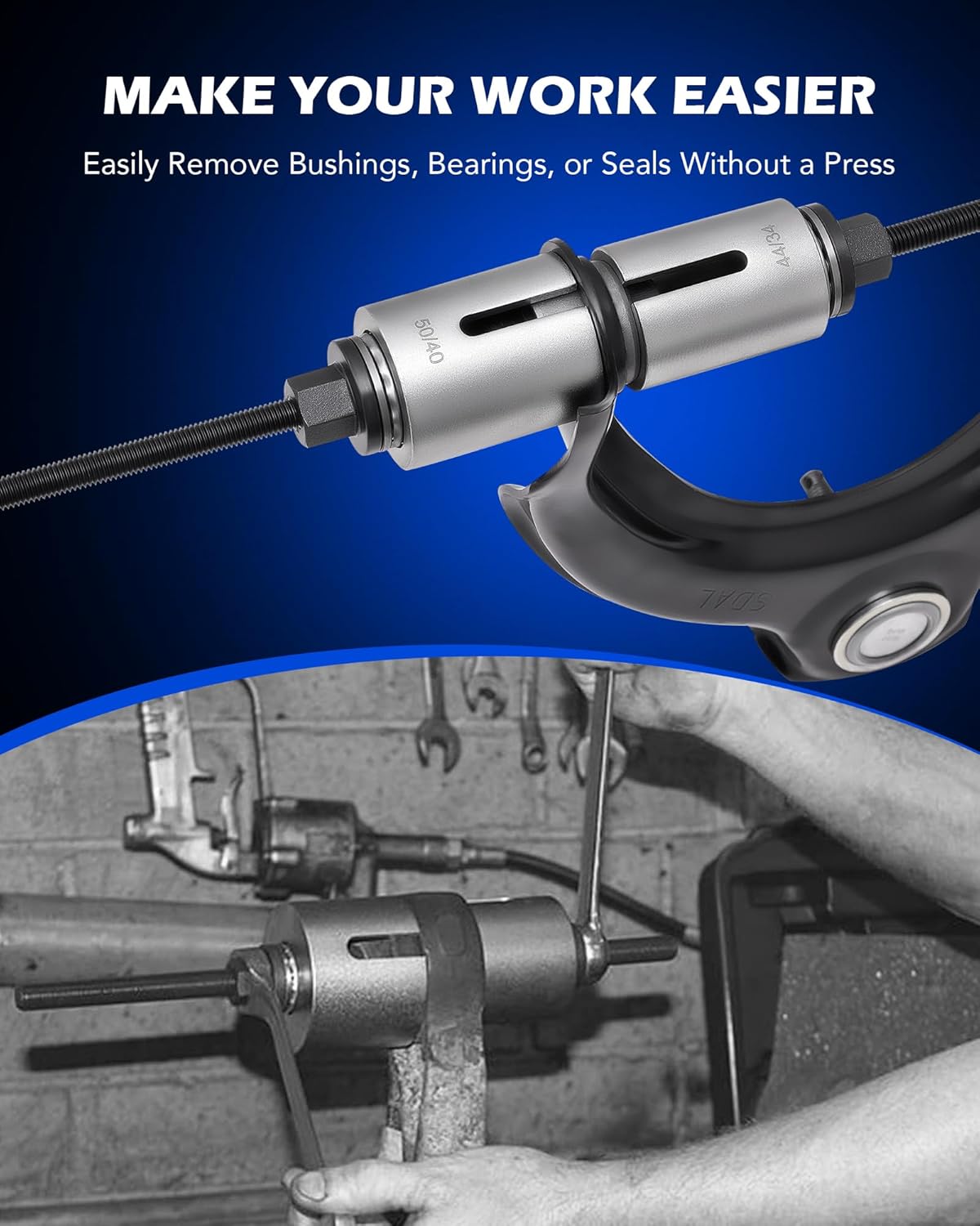 

Bushing Press Kit, 27pc Pull & Press Sleeve Kit for LCV/HGV Engines, Includes 22 Sleeves, 5 Spindles, Nuts, and Case United States