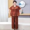 Summer Chinese Style Two-Piece T-Shirt Set for Middle-Aged Women - Plus Size, Loose Fit, Short Sleeve