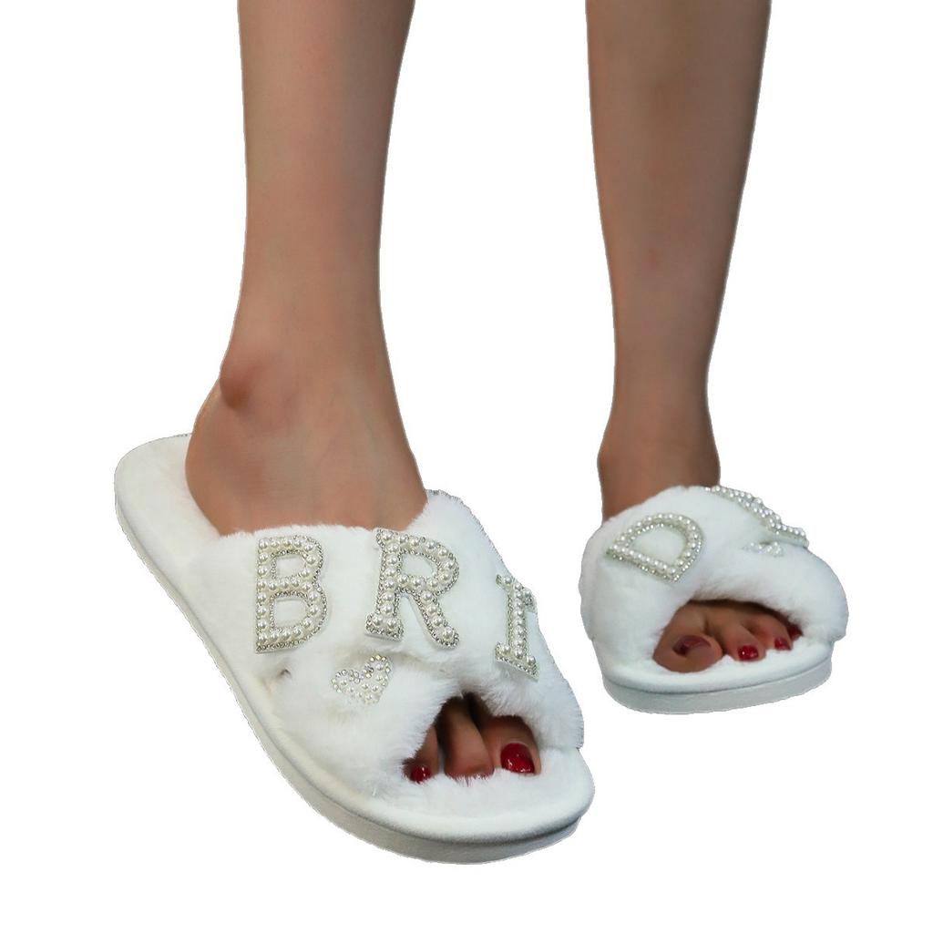 Plush cross-strap open-toed four-season fashion home use warm fashion slippers