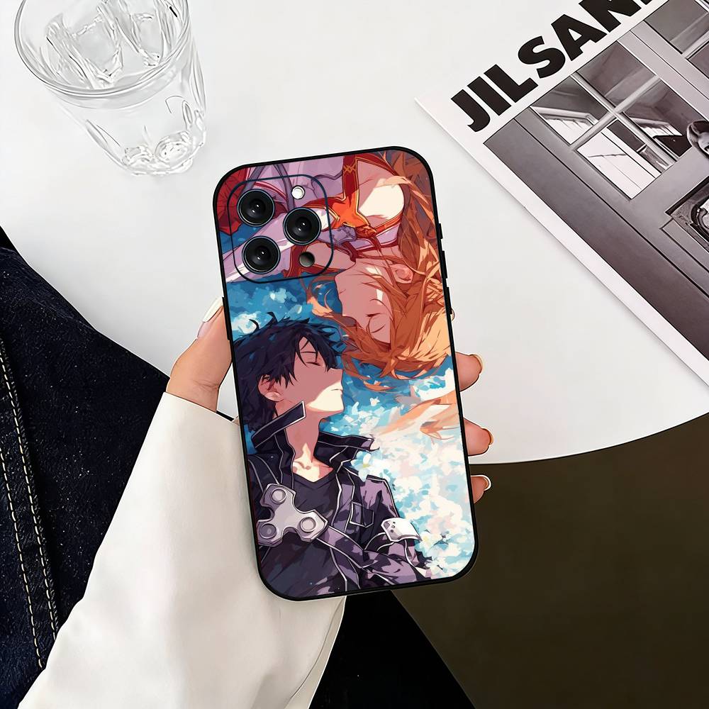 Kirito & Asuna Anime  Phone Case For iPhone 17,16,15,14,13,12,11 Plus,Pro Max,XS,Soft Silicone Black Cover