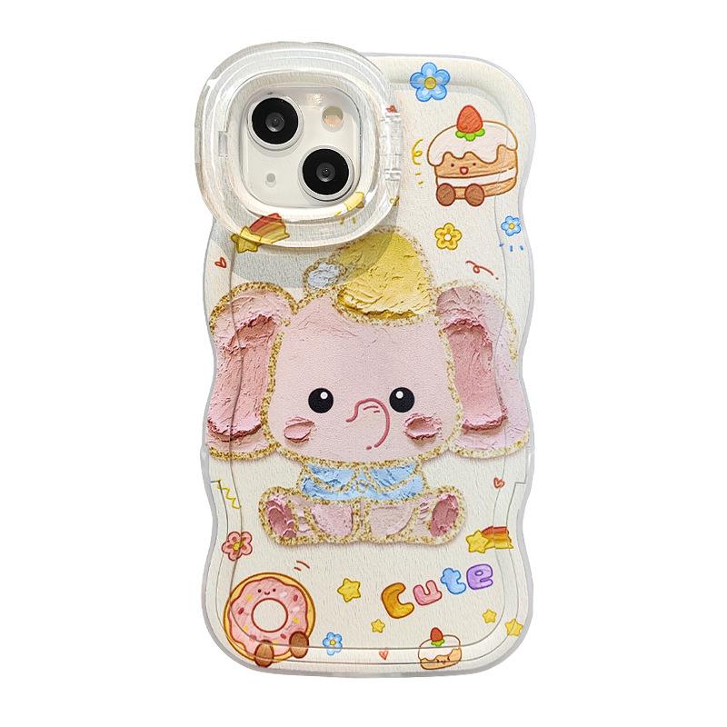 Graffiti Oil Painting Elephant Suitable for Apple 16 Mobile Phone Case Huawei Mate60pro Double Bracket 15 Silicone Xiaomi 14