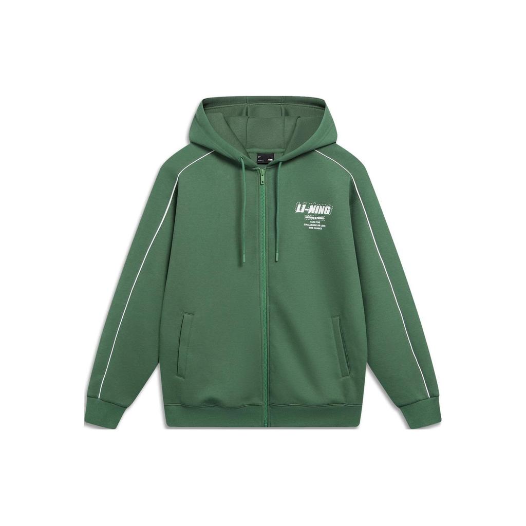 Li Ning Lettered Cardigan Hooded Long Sleeve Sports Jacket Unisex Jacket Fog-Pine-Green AWDU857-2