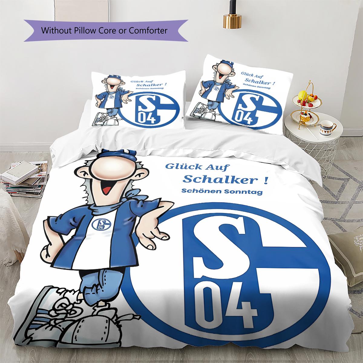 FC Schalke 04 Muster Bettwäsche, Steppbett Set Bettbezug Kissenbezug Zuhause Geburtstagsgeschenk (1 Bettbezug + 2 Kissenbezüge, ohne Füllung) 135x200cm