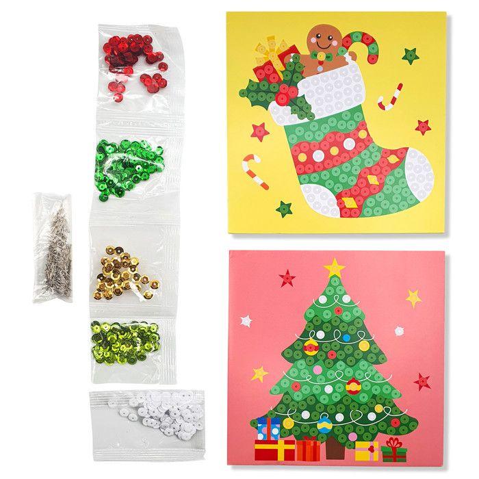 Kit tableaux sequins Noël Botte et Sapin Activité Enfant 15 cm 2 pièces