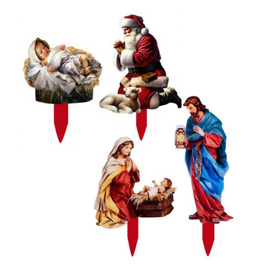 1 Set Nativity Scene Garden Stakes Christmas Outdoor Santa Baby Jesus Decorations Holy Family Yard Art Stakes with Lights for Front Yard Lawn